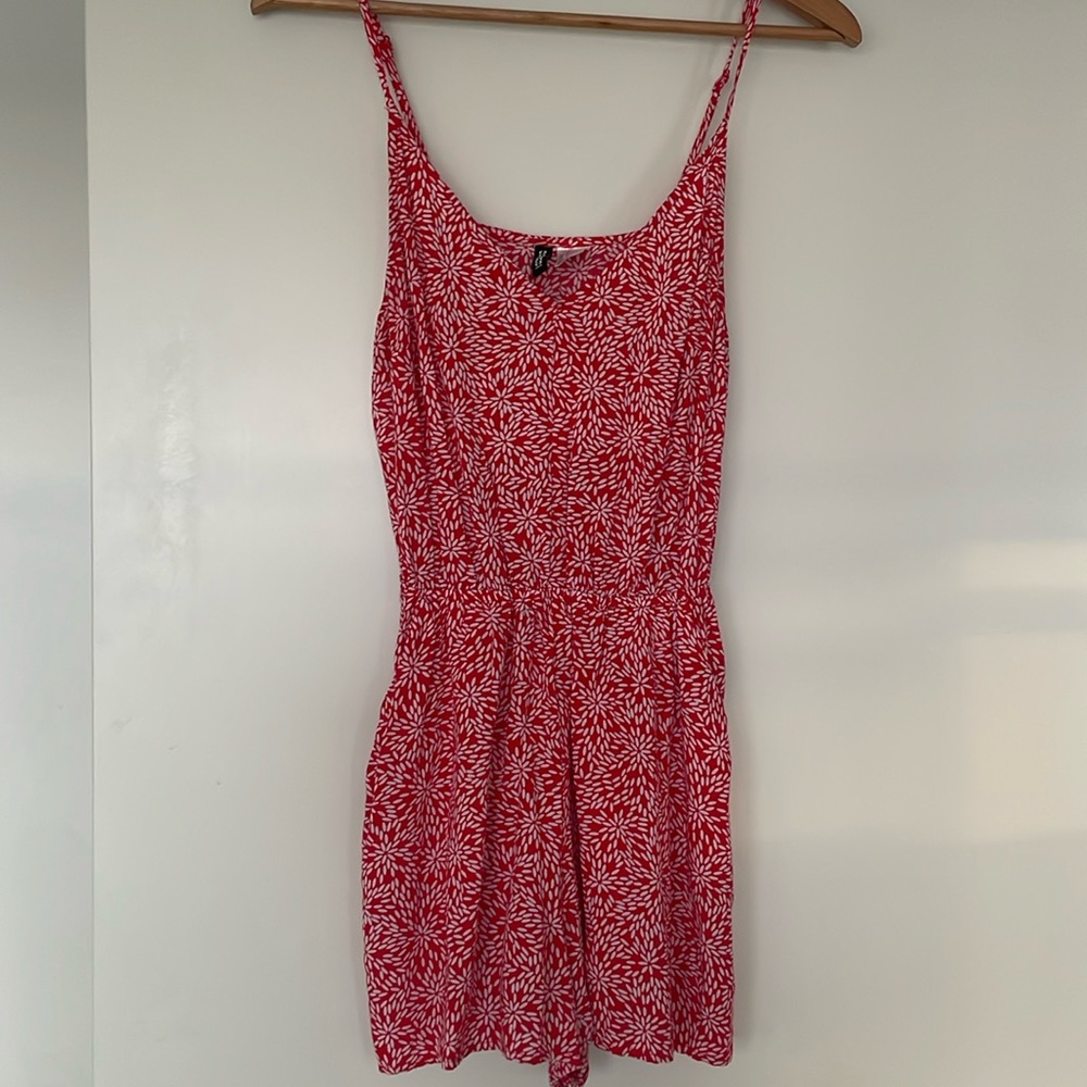 Red and white short patterned romper from H&M